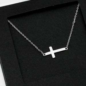 Silver Sideways Cross Pendant Necklace Chain Trend